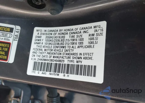2016 Honda Cr-V Lx from USA, damaged, VIN 2HKRM4H38GH648829
